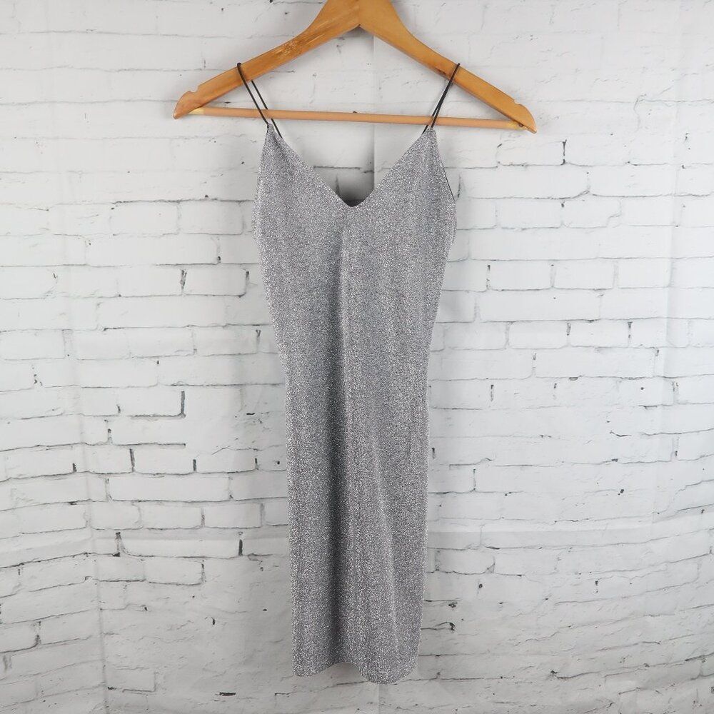 DIVIDED BY H&M SILVER GLITTERY SPAGHETTI STRAP MINI BODYCON PARTY DRESS SIZE XS